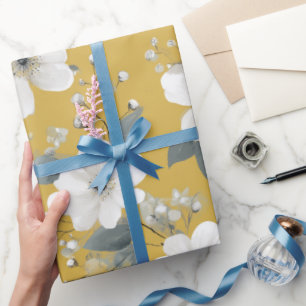 Moderne gelbe Blumen weiße Floralmuster Geschenkpapier