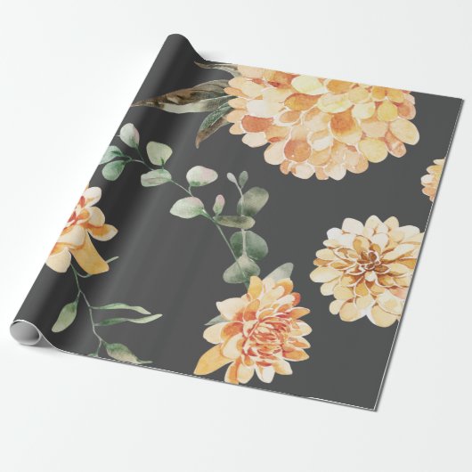 Moderne gelbe Blumenmuster Geschenkpapier (Ungerollt)
