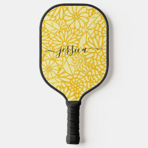 Moderne gelbe Blumenschrift Name Pickleball Paddel Schläger