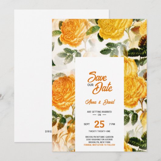 Moderne Gelbe Blüte Save the Date Einladung (Vorne/Hinten)