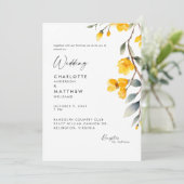Moderne gelbe Blüte zusammen mit Hochzeit Einladung (Stehend Vorderseite)