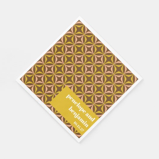 Moderne gelbe braune Muster Retro Custom Wedding Serviette (Ecke)