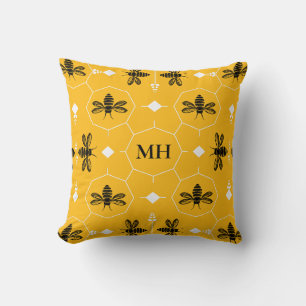 Moderne gelbe elegante schwarze Bienen-Muster-Mono Kissen