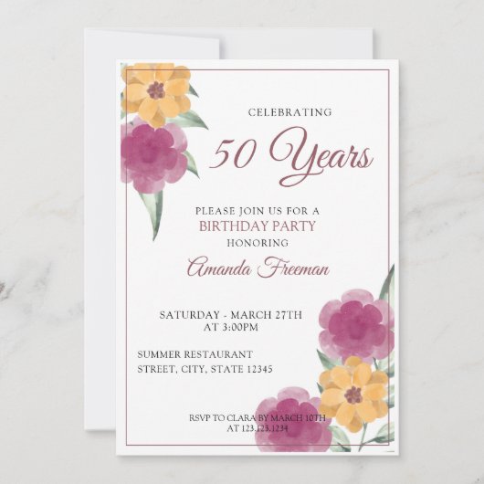 Moderne Gelbe Farbe Blumenmutter Geburtstag Einladung (Vorderseite)