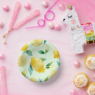 Moderne gelbe floral Schrift Brautparty Pappteller