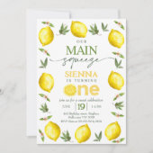Moderne Gelbe Girls unser Hauptqueeze 1. Geburtsta Einladung (Vorderseite)
