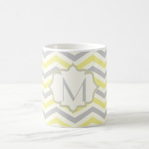 Moderne gelbe, graue, elfenbeinfarbene Chevron-Mus Kaffeetasse