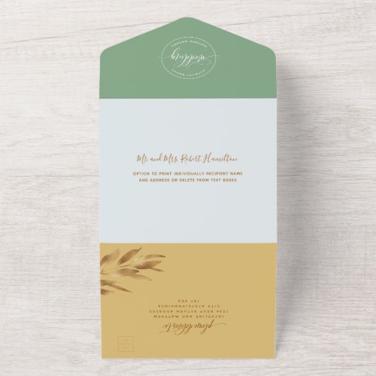 Moderne, gelbe graue Hochzeit mit Perforation/UAWG All In One Einladung (Außenbereich)