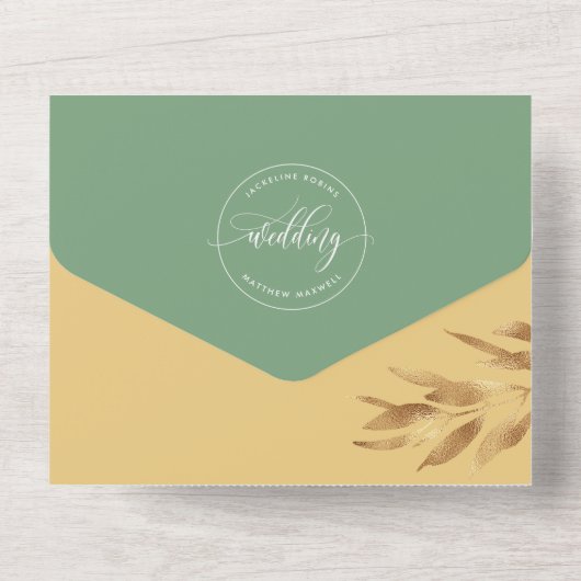 Moderne, gelbe graue Hochzeit mit Perforation/UAWG All In One Einladung (Rückseite)