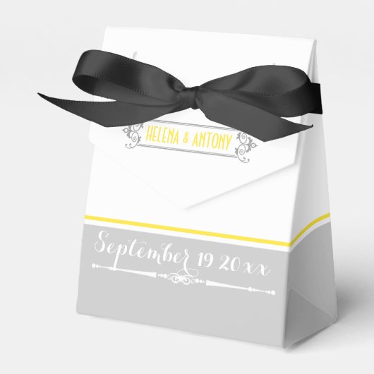 Moderne, gelbe, graue, weiße Jahrgangshochzeit Geschenkschachtel (Vorderseite)