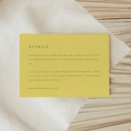 Moderne gelbe Hochzeitsdetails & Website Begleitkarte