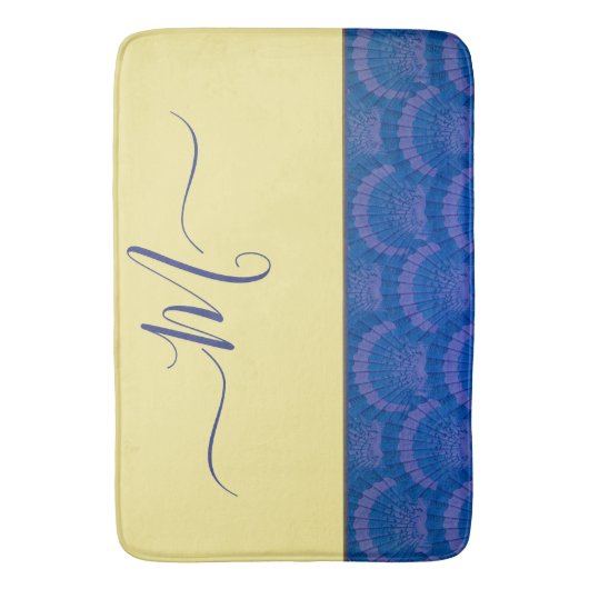 Moderne gelbe Küste Blau-Seashell-Monogramm-Bad Badematte (Vorderseite Vertikal)