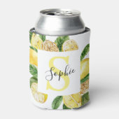 Moderne gelbe Lemonen Rahmen & Blätter mit Namen Dosenkühler (Kanne Vorderseite)