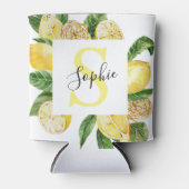 Moderne gelbe Lemonen Rahmen & Blätter mit Namen Dosenkühler (Vorderseite)
