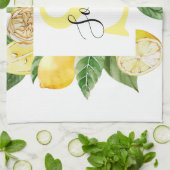 Moderne gelbe Lemonen Rahmen & Blätter mit Namen Geschirrtuch (Gefaltet)