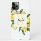 Moderne gelbe Lemonen Rahmen & Blätter mit Namen iPhone Hülle (Rückseite)
