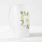 Moderne gelbe Lemonen Rahmen & Blätter mit Namen Mattglas Bierglas (Vorderseite Links)