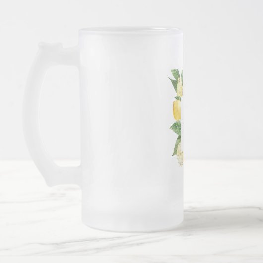 Moderne gelbe Lemonen Rahmen & Blätter mit Namen Mattglas Bierglas (Links)