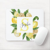 Moderne gelbe Lemonen Rahmen & Blätter mit Namen Mousepad (Mit Mouse)