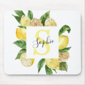 Moderne gelbe Lemonen Rahmen & Blätter mit Namen Mousepad (Vorne)