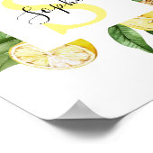 Moderne gelbe Lemonen Rahmen & Blätter mit Namen Poster (Ecke)