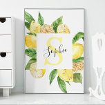 Moderne gelbe Lemonen Rahmen & Blätter mit Namen Poster<br><div class="desc">Moderne gelbe Lemonen Rahmen & Blätter mit Namen</div>