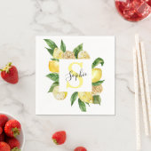 Moderne gelbe Lemonen Rahmen & Blätter mit Namen Serviette (Beispiel)