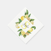 Moderne gelbe Lemonen Rahmen & Blätter mit Namen Serviette (Ecke)