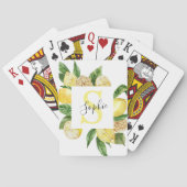 Moderne gelbe Lemonen Rahmen & Blätter mit Namen Spielkarten (Rückseite)