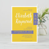 Moderne, gelbe lila Hochzeit Einladung (Stehend Vorderseite)