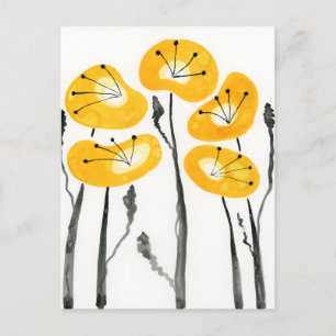 Moderne gelbe Mohnblumen Aquarell-Blumen Postkarte