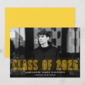 Moderne Gelbe Neonklasse 2023 Foto Abschluss Ankündigung (Vorne/Hinten)