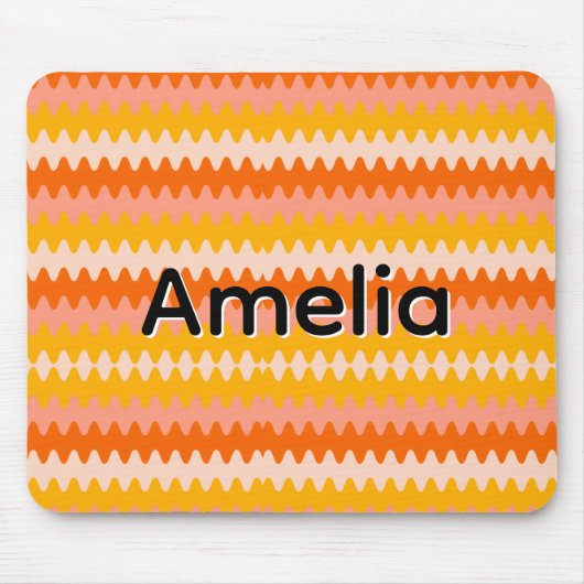 Moderne gelbe, orange und weiße Zick-Zack-Muster Mousepad (Vorne)