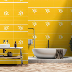 Moderne gelbe orange weiße Streifen Schneeflocken Tapete