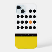 Moderne gelbe Punkte Farbblock-Monogramm iPhone 15 Hülle (Rückseite)