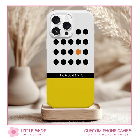 Moderne gelbe Punkte Farbblock-Monogramm iPhone 15 Hülle