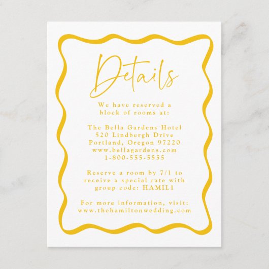 Moderne gelbe Rahmen für Hochzeitsdetails Begleitkarte (Vorderseite)