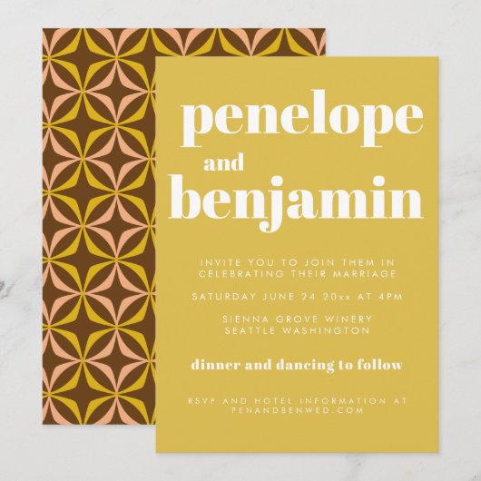 Moderne gelbe Retro-Typografie Einladung (Vorne/Hinten)