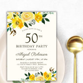 Moderne Gelbe Rose Floral 50. Geburtstag Einladung