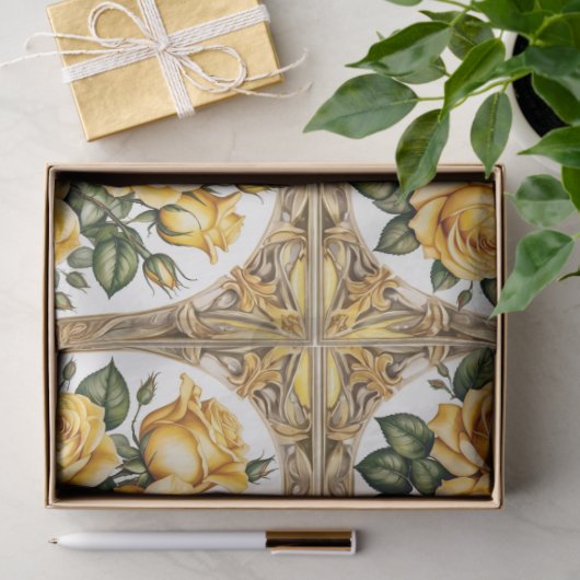 Moderne Gelbe Rose Schöne Sammlung Seidenpapier (Geschenk)