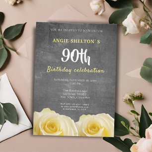 Moderne gelbe Rosen-Schultafel zum 90. Geburtstag Einladung