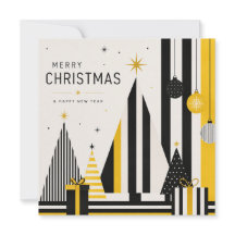 Moderne gelbe schwarze und weiße Weihnachtskarte