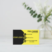 Moderne gelbe schwarze Unternehmens-QR-Code Visitenkarte (Stehend Vorderseite)