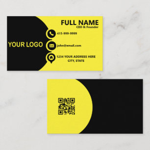 Moderne gelbe schwarze Unternehmens-QR-Code Visitenkarte