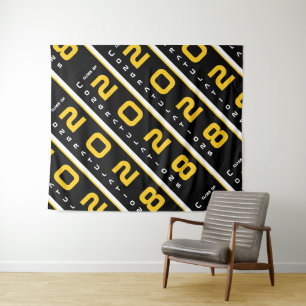 Moderne gelbe schwarze weiße Step & Repeat-Abschlu Wandteppich