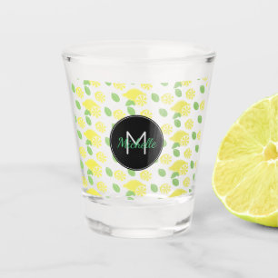 Moderne gelbe Sommer-Spaß-Zitronenscheiben Grün Schnapsglas