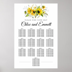 Moderne gelbe Sonnenblume 13-Tisch-Sitzkarte Poster