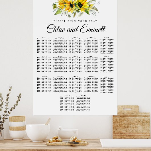 Moderne gelbe Sonnenblume 17-Tisch-Sitzkarte Poster (Küche)