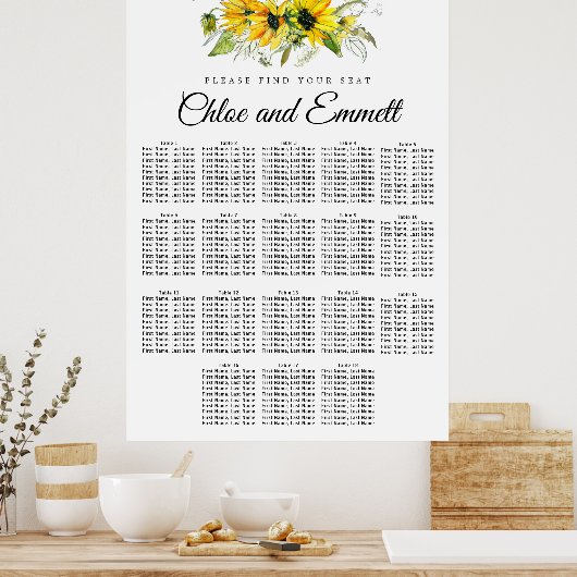 Moderne gelbe Sonnenblume 18-Tisch-Sitzkarte Poster (Küche)