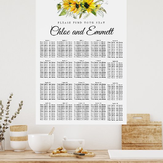 Moderne gelbe Sonnenblume 20-Tisch-Sitzkarte Poster (Küche)